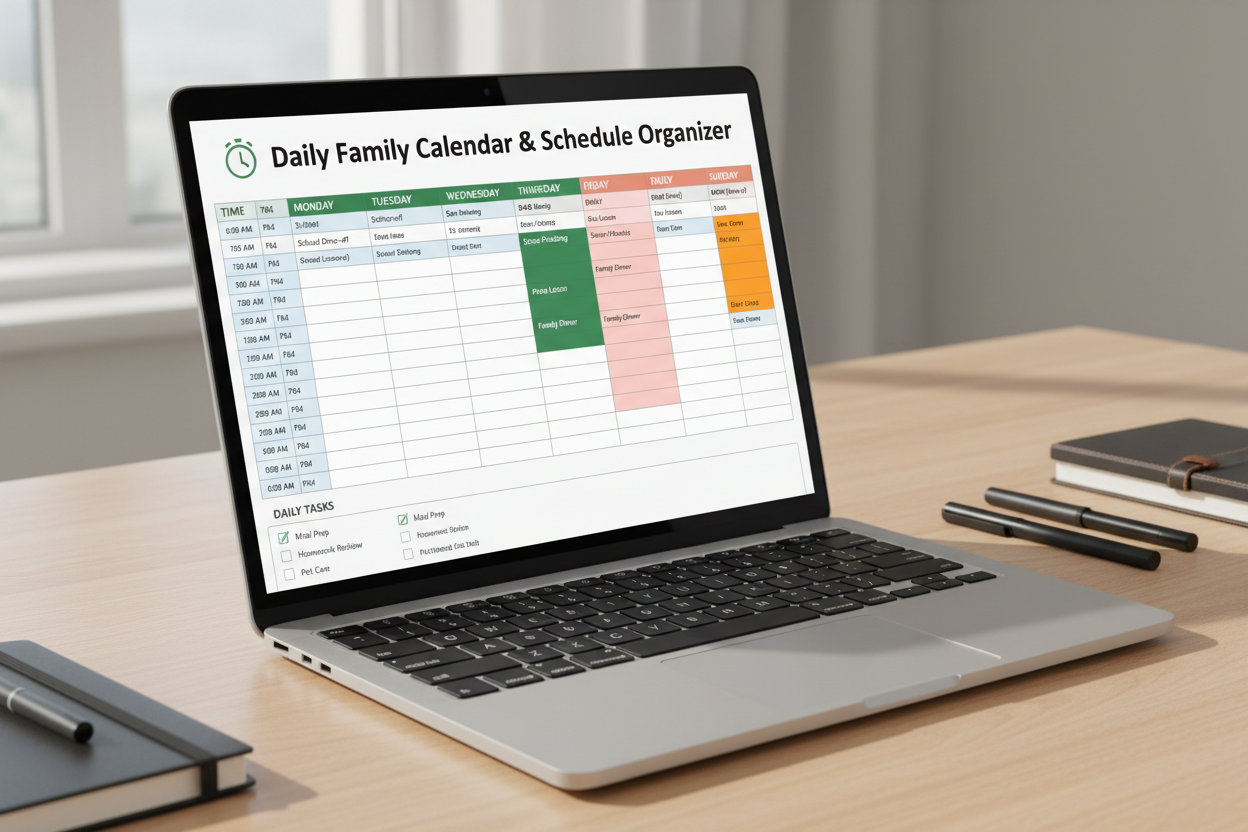 Daily Family Calendar & Schedule Organizer | Excel Template